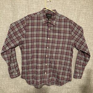 Bonobos Flannel Shirt Mens Sz XL Slim Fit Red Fleece Plaid Hidden Button Collar.